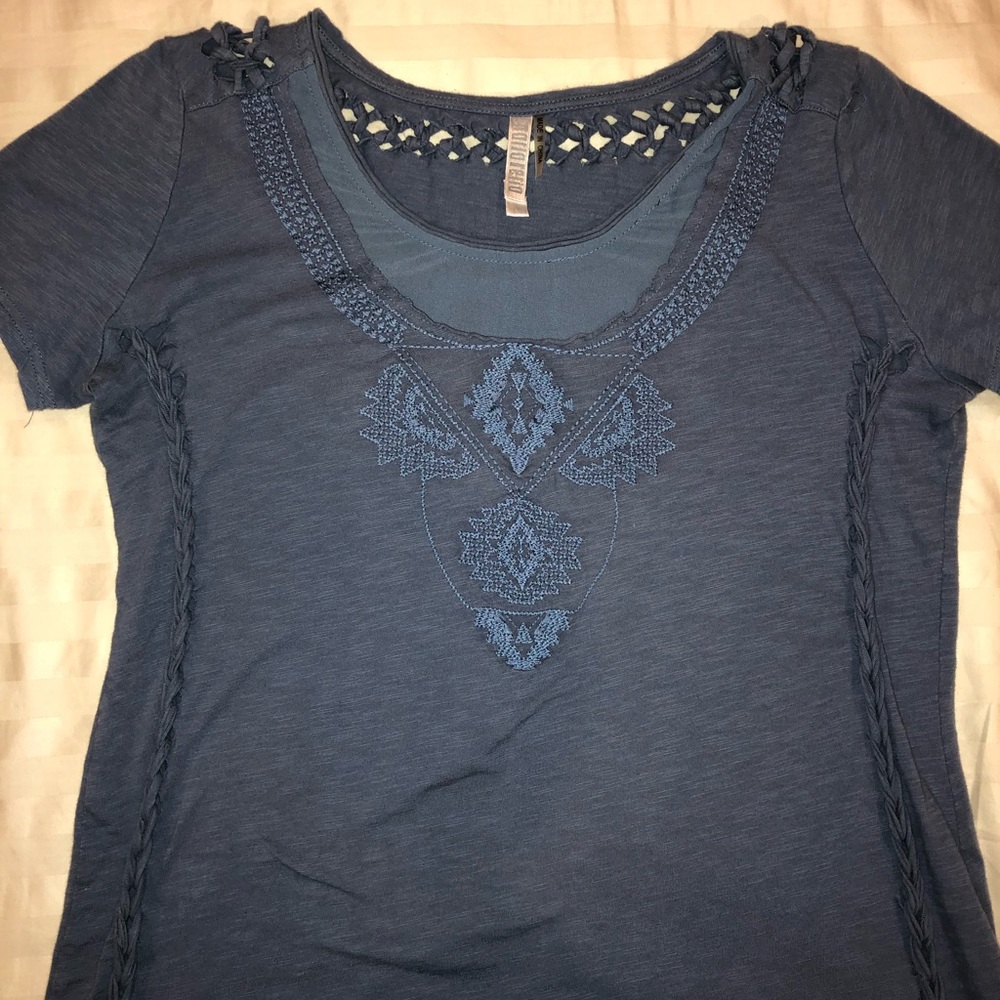 Indigo blue tee shirt with cut outs, Size L